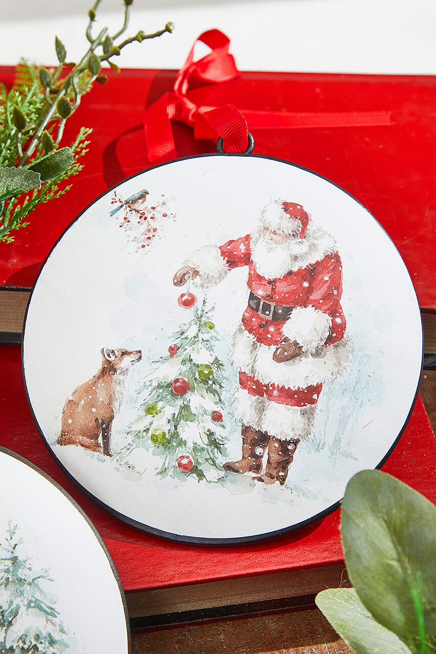 5.75” Santa and Animal Disc Ornament