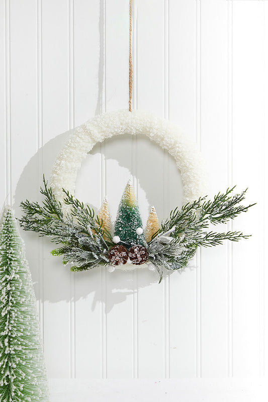 Frosted Christmas Tree Wreath Ornament Snowy Holiday Tree Hanging Decoration