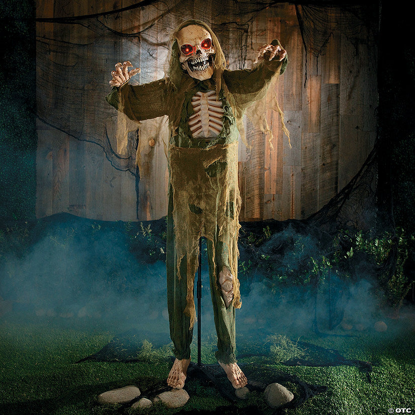 5 Ft. 4" Standing Animated Green Skeleton Reaper Halloween Decoration | USA Decoration®