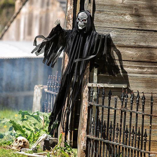 4 Ft. Hanging Black Skeleton Reaper Animated Prop Halloween Decoration | USA Decoration®