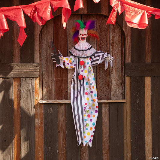 4 Ft. Hanging Clown with Multicolored Hair Animated Prop Halloween Decoration | USA Decoration®