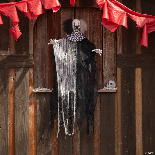 4 Ft. Hanging Black White Clown Animated Prop Halloween Decoration | USA Decoration®