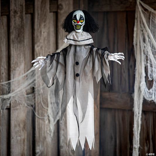 35 1/2" Hanging Animated Black White Clown Halloween Decoration | USA Decoration®