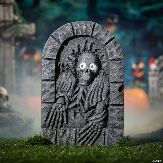 2 Ft. Gray Skeleton Tombstone with Moving Eyes Halloween Decoration | USA Decoration®