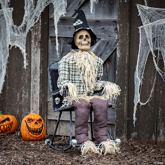 29 1/4" x 47 1/4" Animated Scarecrow on Rocking Chair Halloween Decoration | USA Decoration®