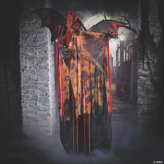 6 Ft. Standing Animated Black Red Dragon Man Halloween Decoration | USA Decoration®