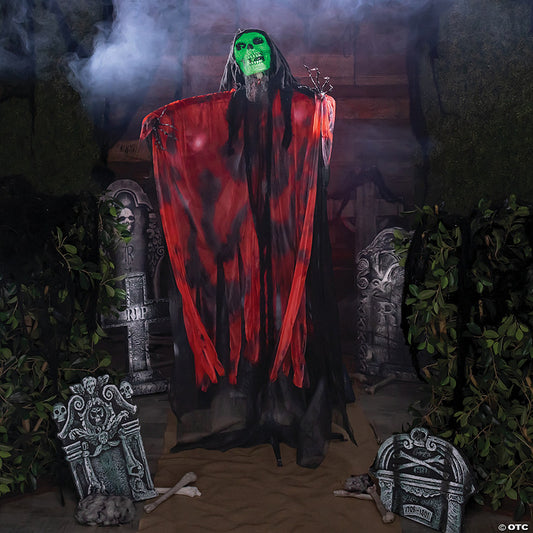 6 Ft. Standing Animated Black Red Skeleton Reaper Halloween Decoration | USA Decoration®