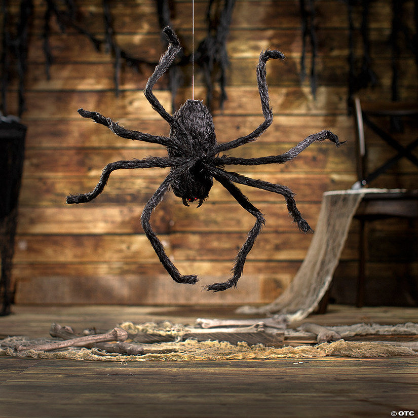 31 1/2" x 8 1/4" Hanging Hairy Black Spider Animated Prop Halloween Decoration | USA Decoration®