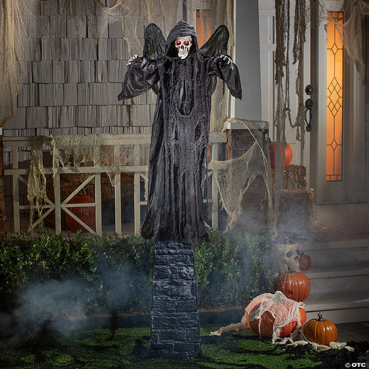 6 Ft. 2 3/4" Skeletal Reaper with Wings Animated Prop Standing Halloween Decoration | USA Decoration®