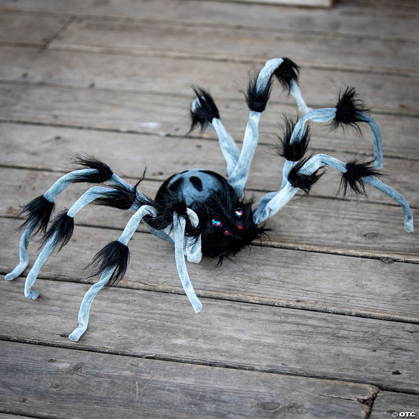 31 1/2" Gray and Black Hairy Walking Spider Animated Prop Halloween Decoration | USA Decoration®