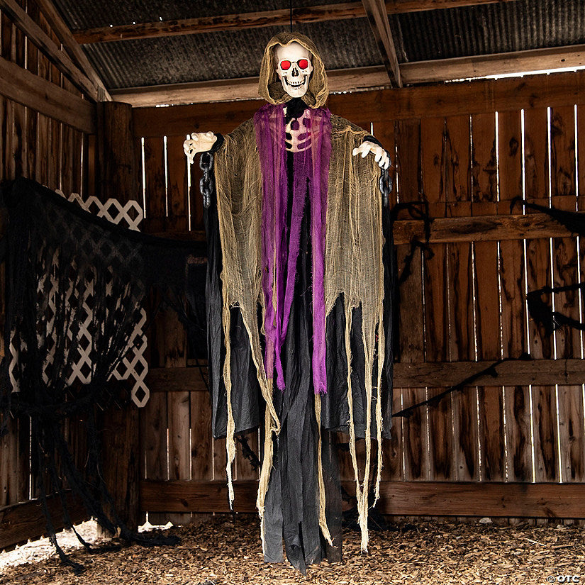 6 Ft. Hanging Light-Up Skeletal Reaper in Gray Robes Halloween Decoration | USA Decoration®