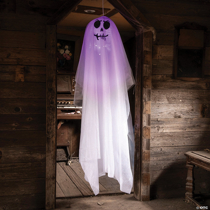 5 Ft. 4 3/4" Hanging Light-Up White Smiling Ghost Halloween Decoration | USA Decoration®