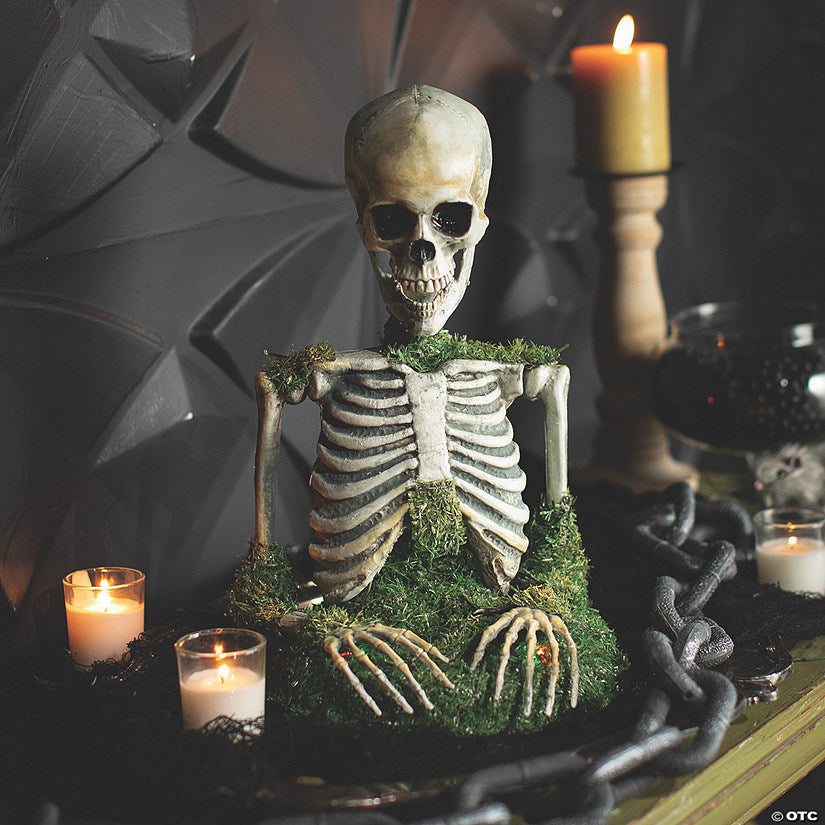 9 3/4" x 14 3/4" Mossy Skeleton Tabletop Animated Prop Halloween Decoration | USA Decoration®