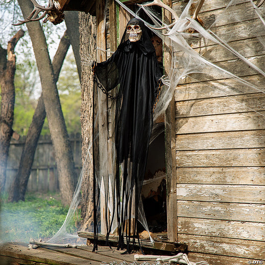 6 Ft. 2 3/4" Hanging Chained Grim Reaper Animated Prop Halloween Decoration | USA Decoration®
