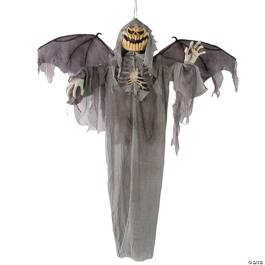 1 Piece(s): 5 Ft. Animated Hanging Jack-O'-Lantern Skeleton Scarecrow with Wings Halloween Decoration | USA Decoration®