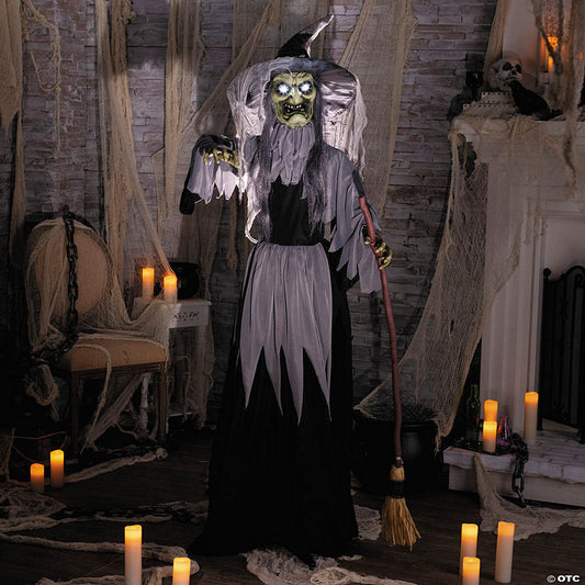 6 Ft. Animated Standing Body Turning Witch Halloween Decoration | USA Decoration®