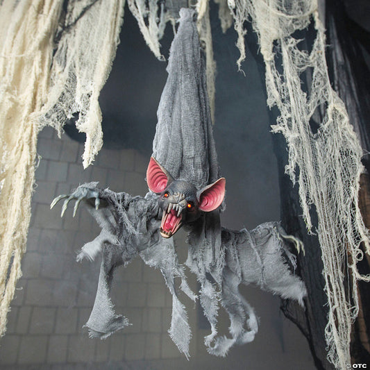 39 1/4" Animated Hanging Light-Up Upside-Down Gray Bat Halloween Decoration | USA Decoration®
