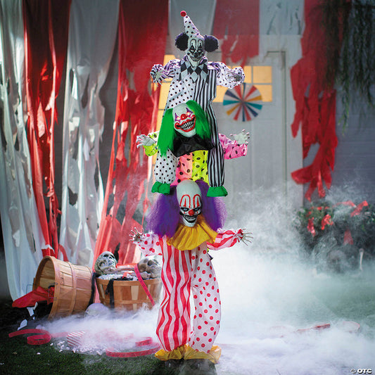5 Ft 10 3/4" Animated Standing Light-Up LED Stacked Clown Trio Halloween Decoration | USA Decoration®