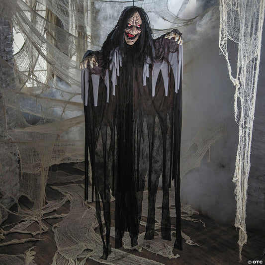 6 Ft. Talking Hanging Witch in Black Cloak with Light-Up Eyes Halloween Decoration | USA Decoration®