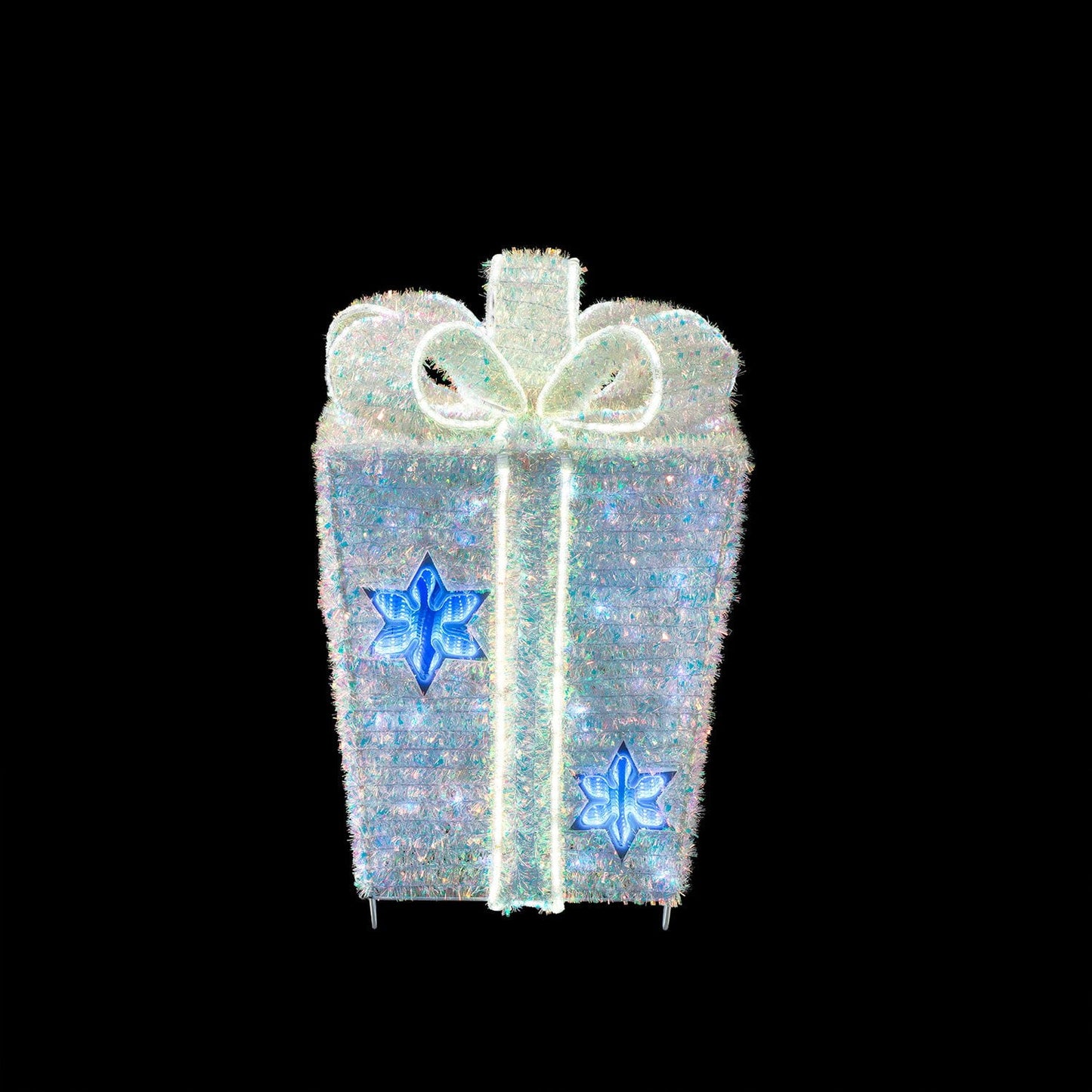 Member's Mark 32" Pre-Lit Iridescent Twinkle Tinsel Gift Box Decor | USA Decoration®