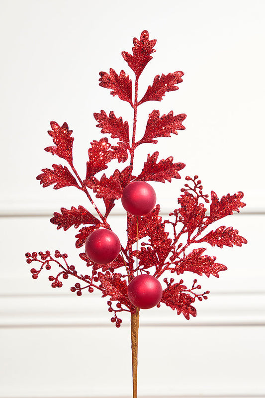22" Red Ball Bead Spray Glittered Holiday Decor Accent