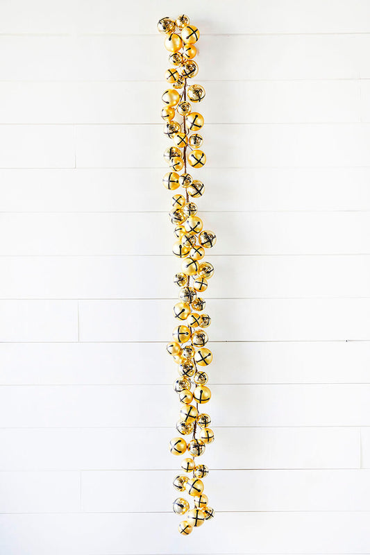 5’ Gold Jingle Bells Garland Metallic Holiday Accent for Mantels, Trees & Festive Decor