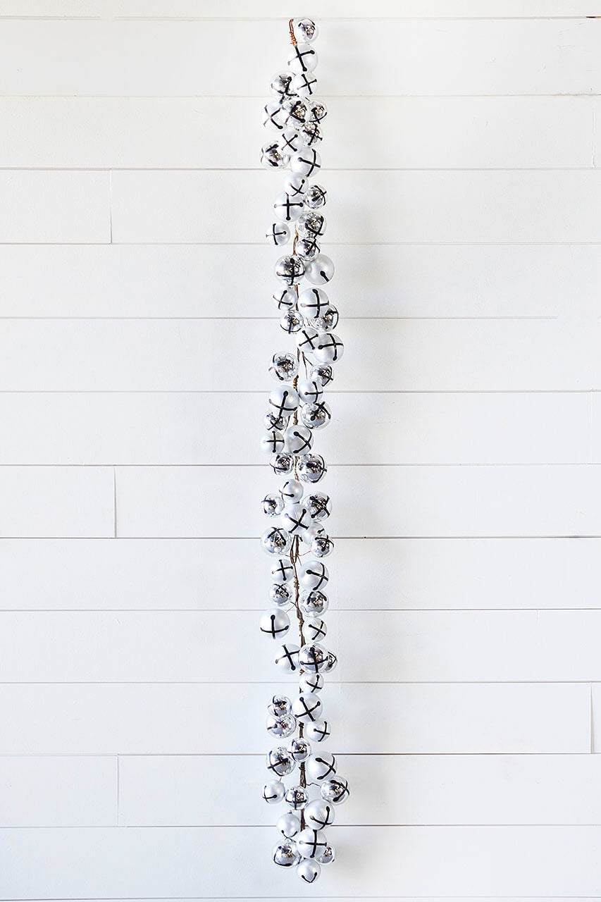 5’ Silver Jingle Bells Garland Festive Holiday Decoration for Mantels, Trees & Parties