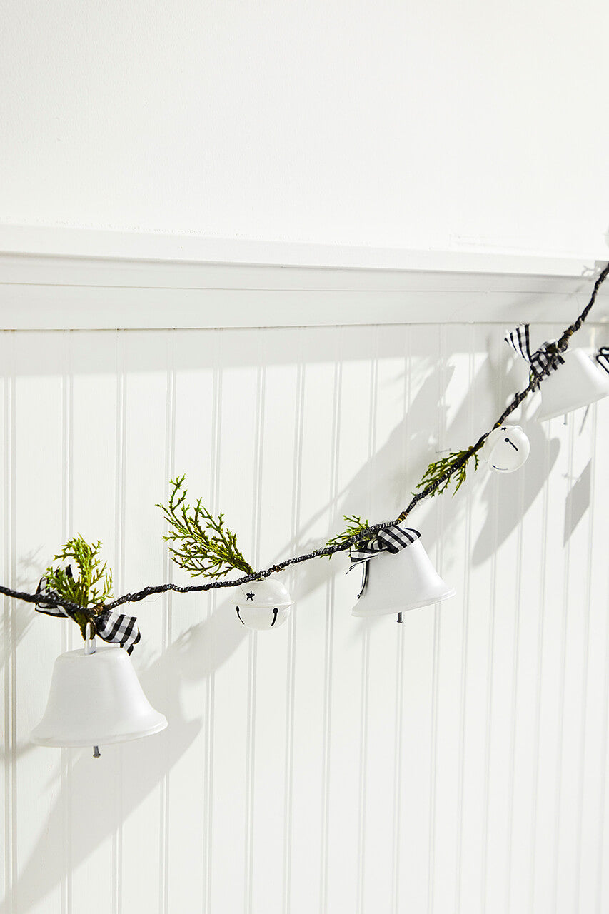 67” White Country Bell Garland Rustic Farmhouse Holiday Accent for Mantels & Seasonal Displays