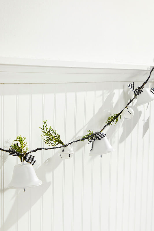 67” White Country Bell Garland Rustic Farmhouse Holiday Accent for Mantels & Seasonal Displays