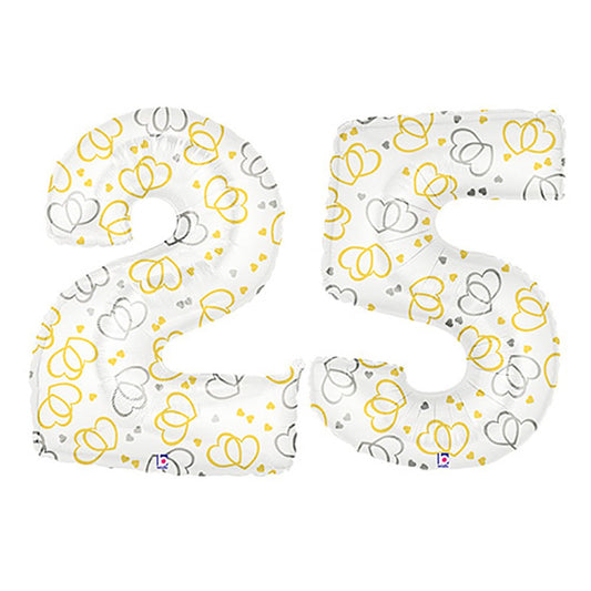 40 inch NUMBER 25 - DOUBLE HEARTS ANNIVERSARY MEGALOON | USA Decoration®