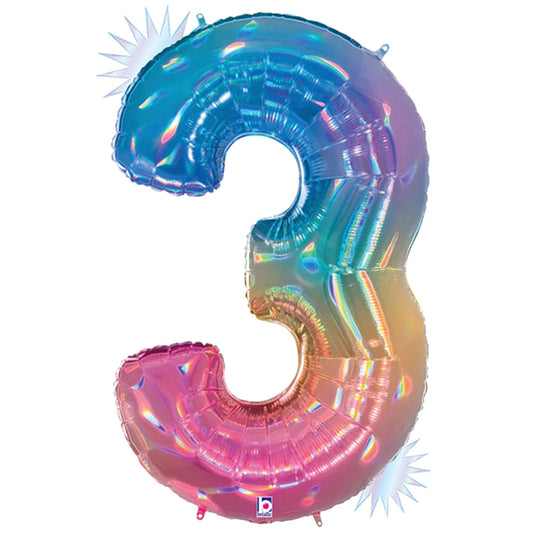 40 inch NUMBER 3 - OPAL RAINBOW MEGALOON | USA Decoration®