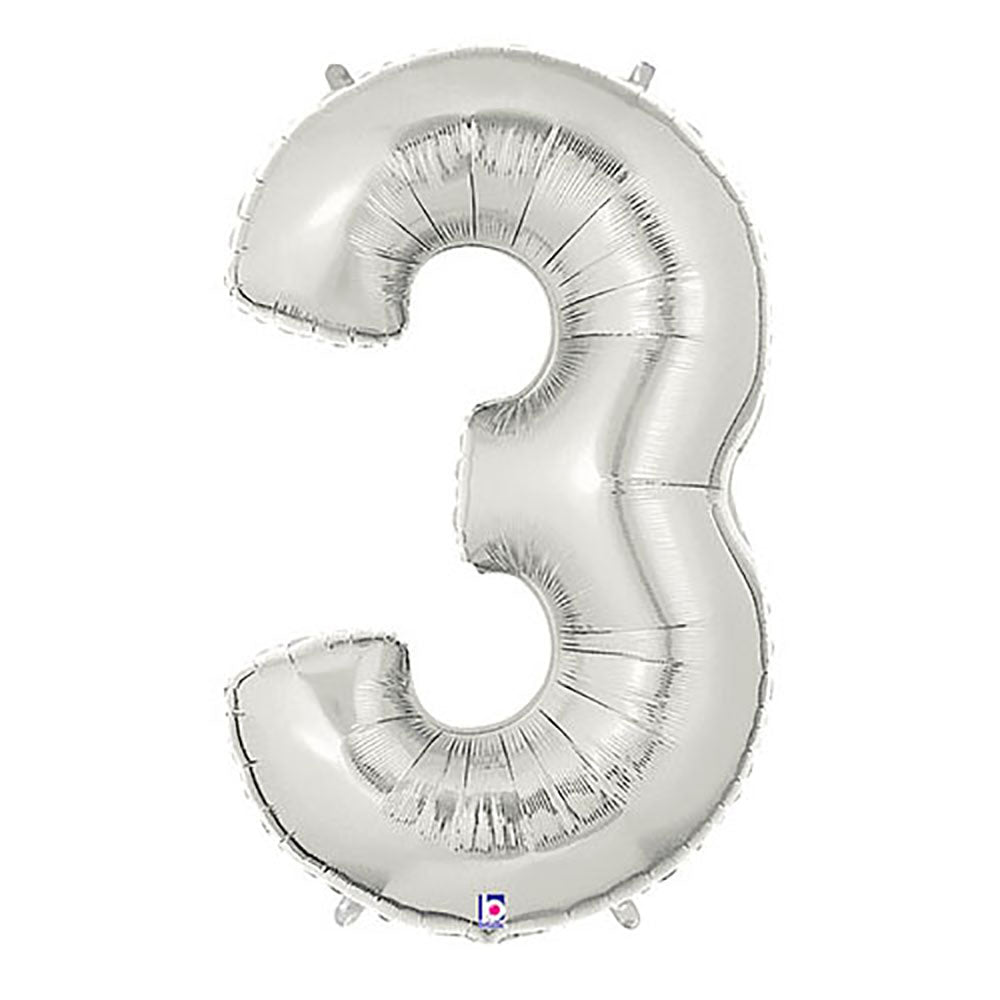 40 inch NUMBER 3 - SILVER MEGALOON | USA Decoration®
