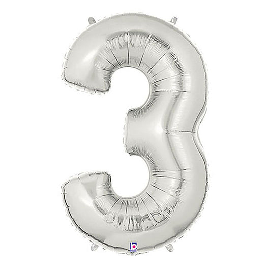 40 inch NUMBER 3 - SILVER MEGALOON | USA Decoration®