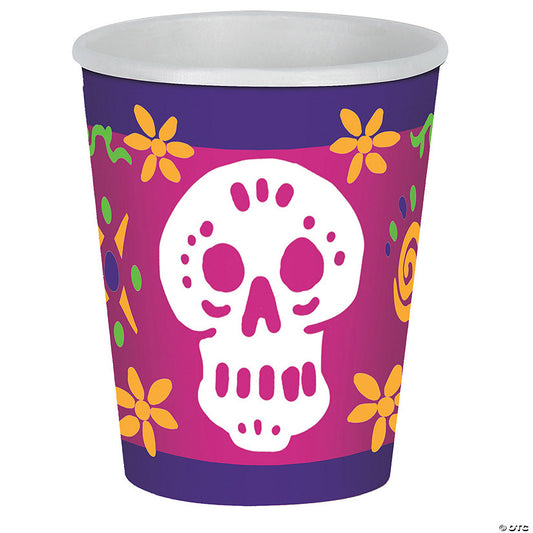 9 oz. Day of the Dead Skull Purple & Pink Disposable Paper Cups - 8 Ct. | USA Decoration®