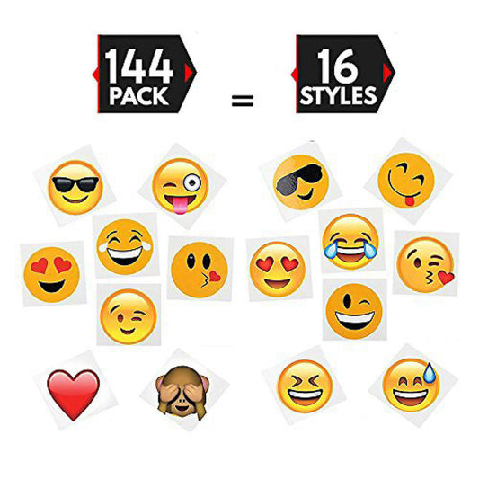 Big Mo's Toys 144 2" Temporary Emoji Tattoos - 16 Assorted Emoticon Styles