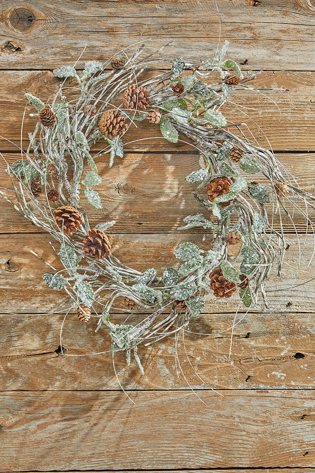 20” Birch, Leaf & Pinecone Wreath Rustic Autumn & Winter Door Decor