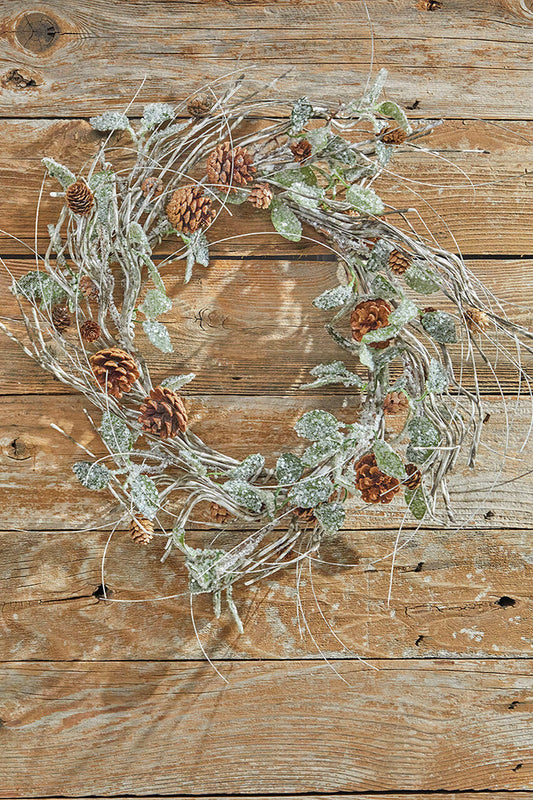 20” Birch, Leaf & Pinecone Wreath Rustic Autumn & Winter Door Decor