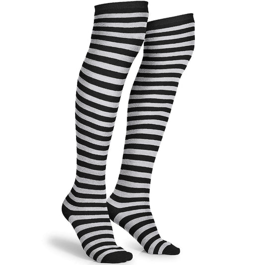 Black and White Socks - Over The Knee Striped Thigh High Costume Accessories Stockings for Men, Women and Kids | USA Decoration®