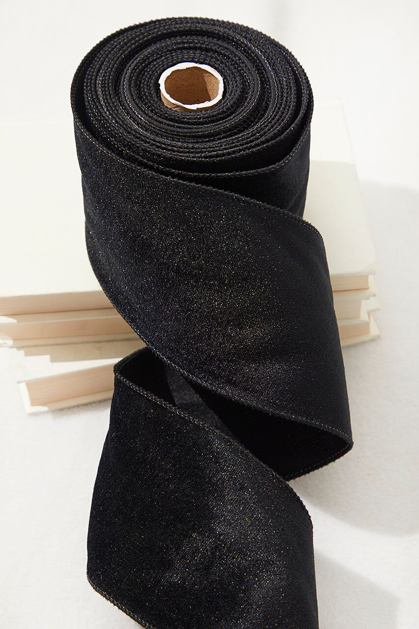 Black Velvet Wired Ribbon 4 Inch x 10 Yard Holiday Decoration