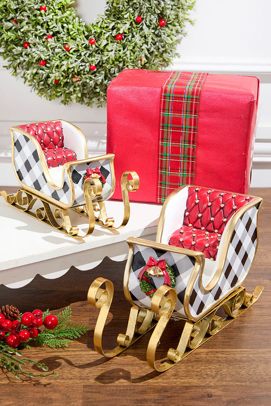 Resin & Metal Holiday Sleigh Set of 2 in White for Christmas Decor