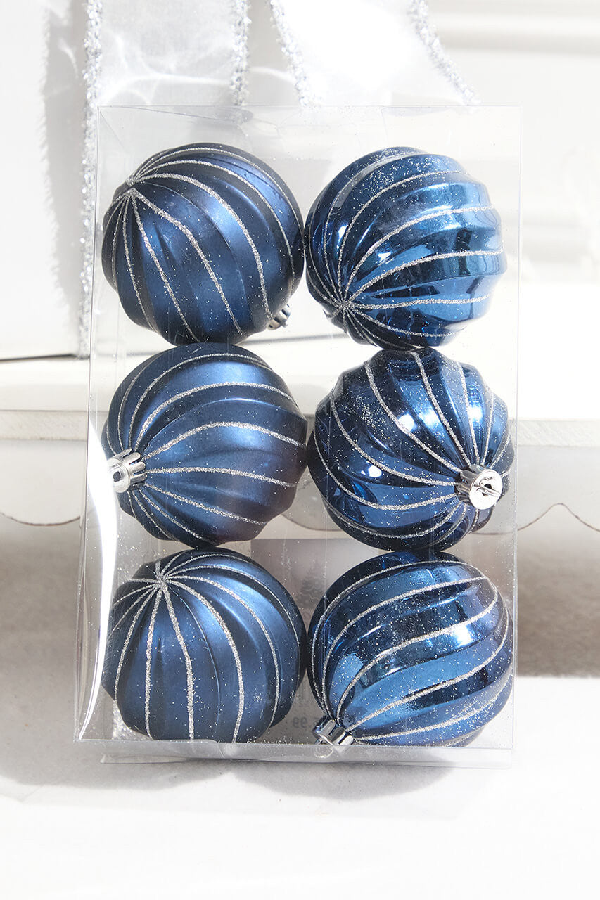 3” Blue Shatterproof Boxed Set of 6 for Holiday Tree Decor