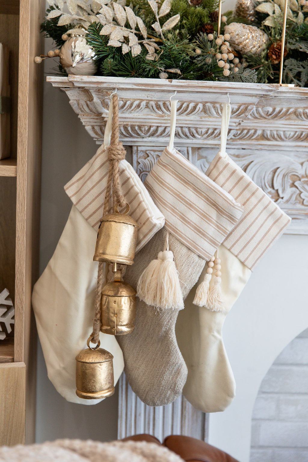 Beige Stocking with Stripe & Tassel