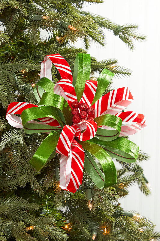 22? × 11? Red, White & Green Ribbon Flower Stem Festive Floral Accent