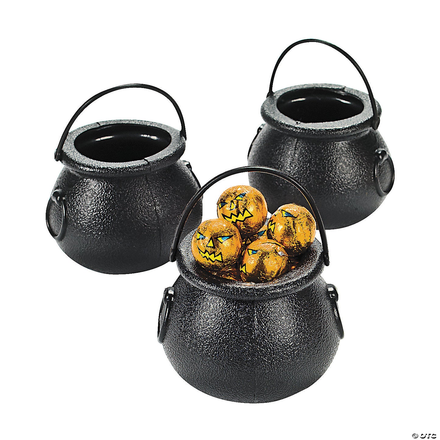 BPA-Free Black Cauldron Plastic Candy Buckets with Handle - 12 Pc. | USA Decoration®