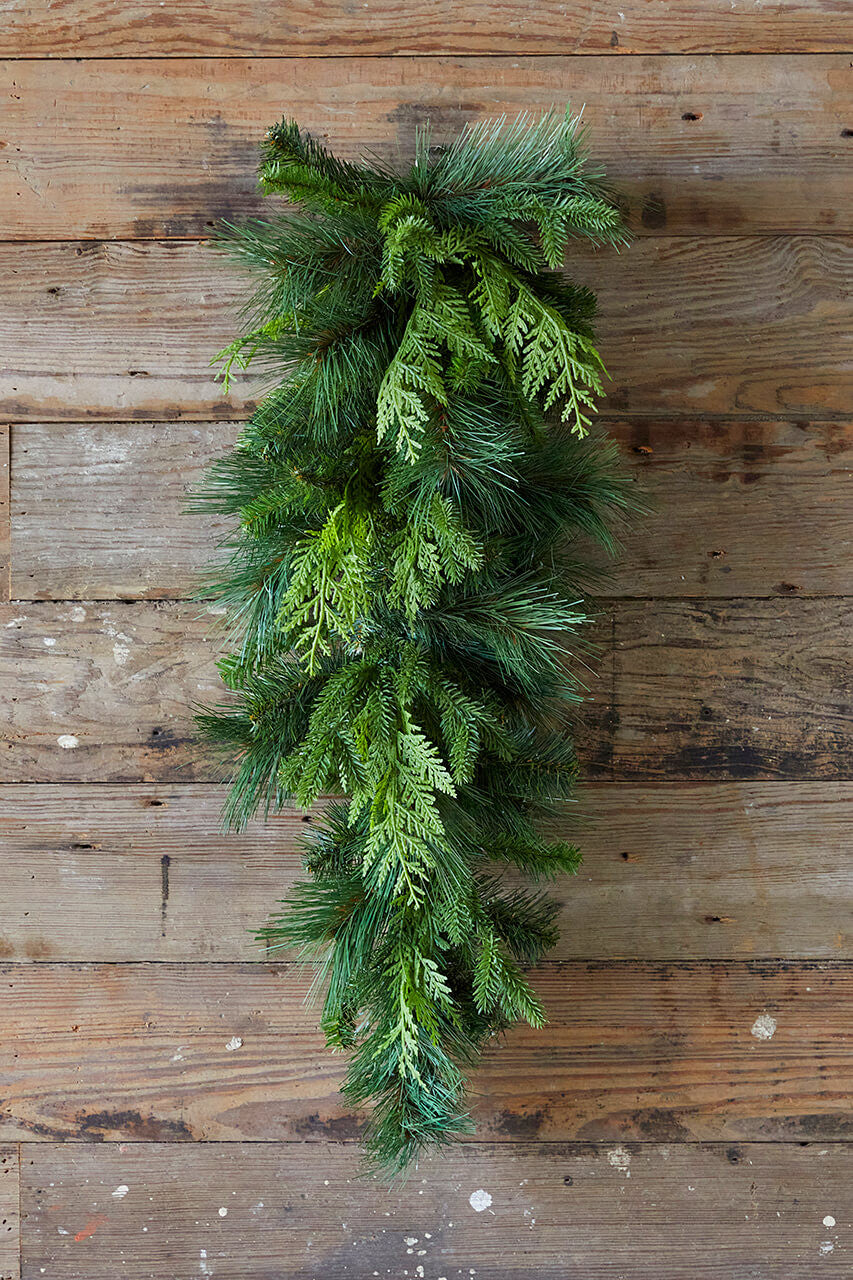 29" Bristle Pine Evergreen Teardrop for Rustic Holiday and Door Decor