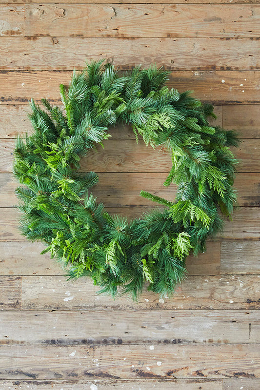 36" Bristle Pine Wreath with Natural Touch Evergreens Full-Size Realistic Holiday Greenery