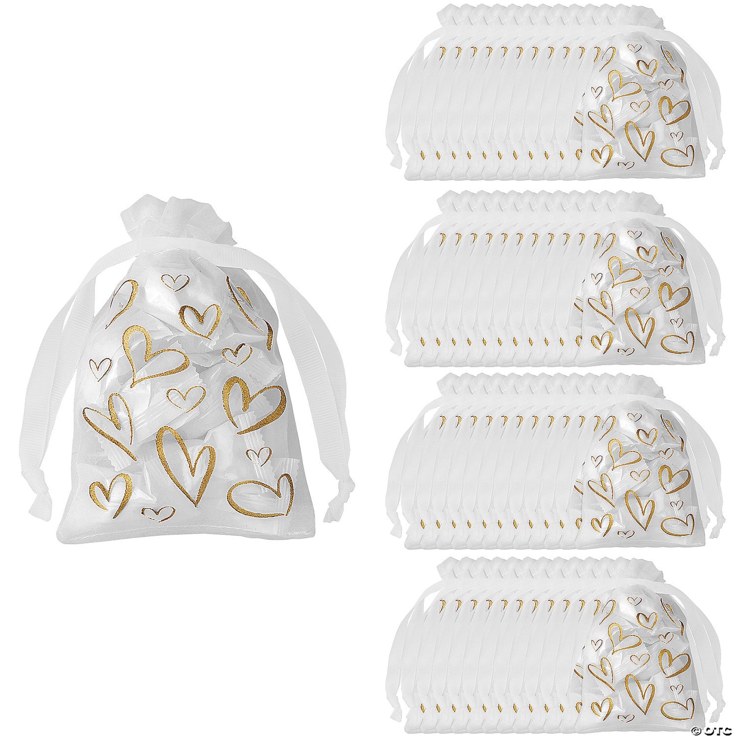 Bulk 144 Pc. Large Gold Metallic Heart Organza Drawstring Bags