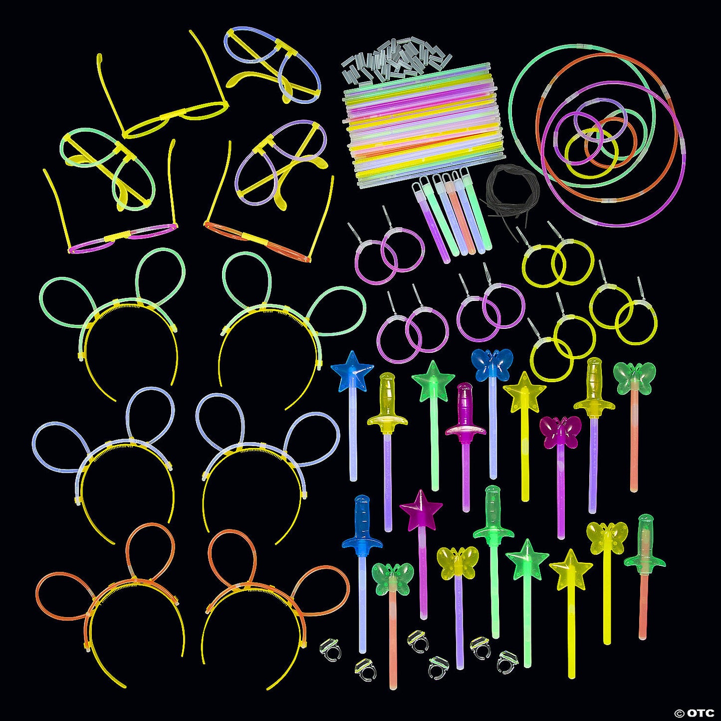 Bulk 250 Pc. Plastic Glow Sticks Accessories Party Pack | USA Decoration®