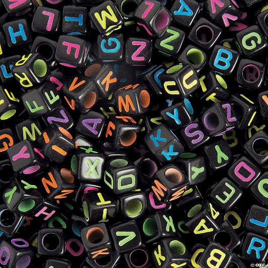 Bulk 400 Pc. 6mm Black Square Neon Alphabet Beads