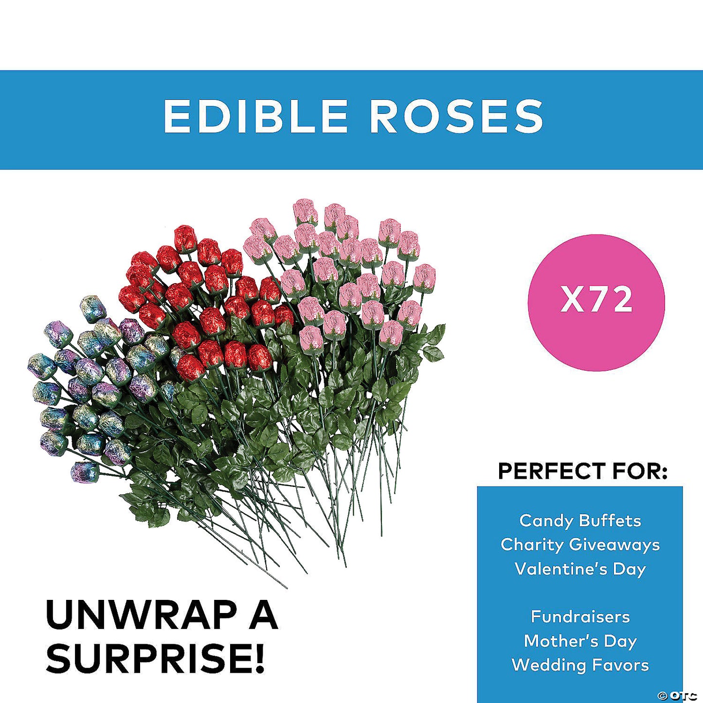 Bulk 72 Pc. Shiny Foil-Wrapped Chocolate Roses Assortment